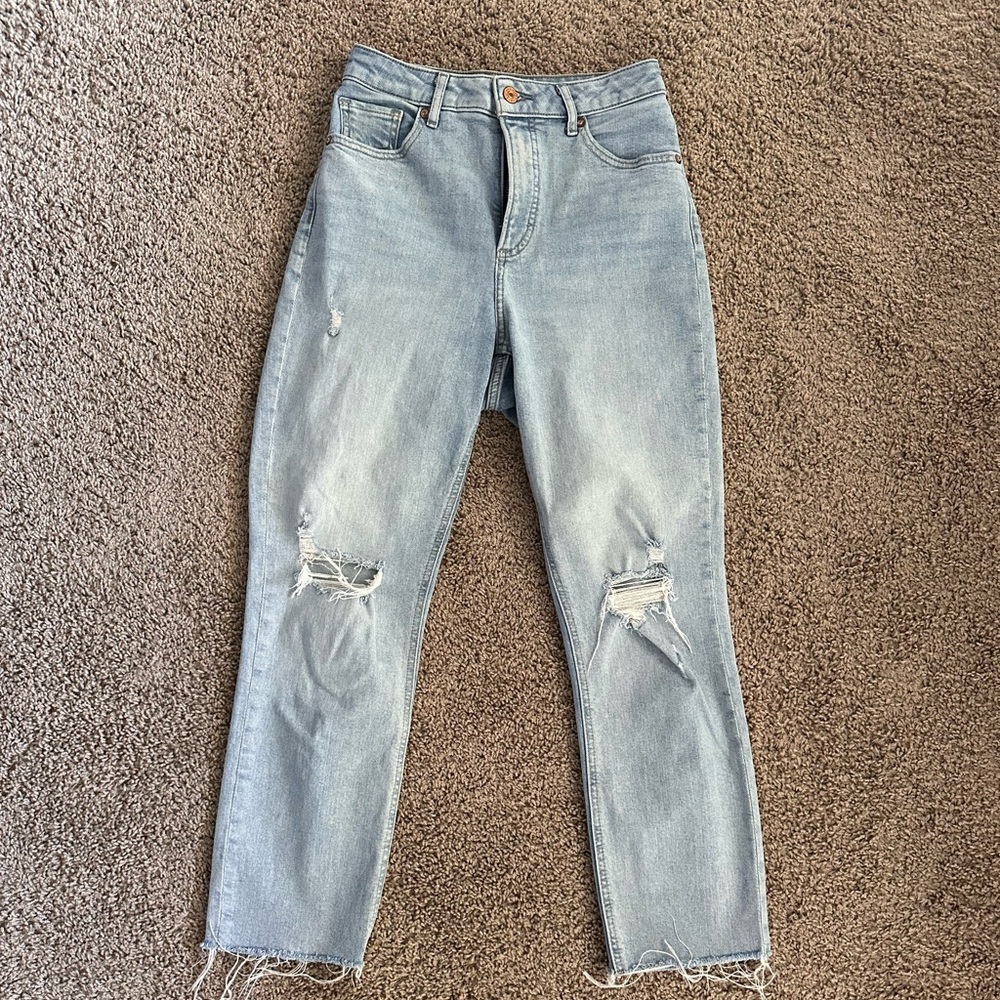 Express Curvy Mom Jeans - Super High Rise - Light Wash Distressed - Size 2